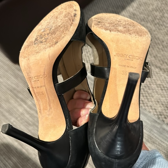 Jimmy Choo 🎉HP🎉🎈distressed leather heels with center zipper, strap w/ buckle - Picture 11 of 12